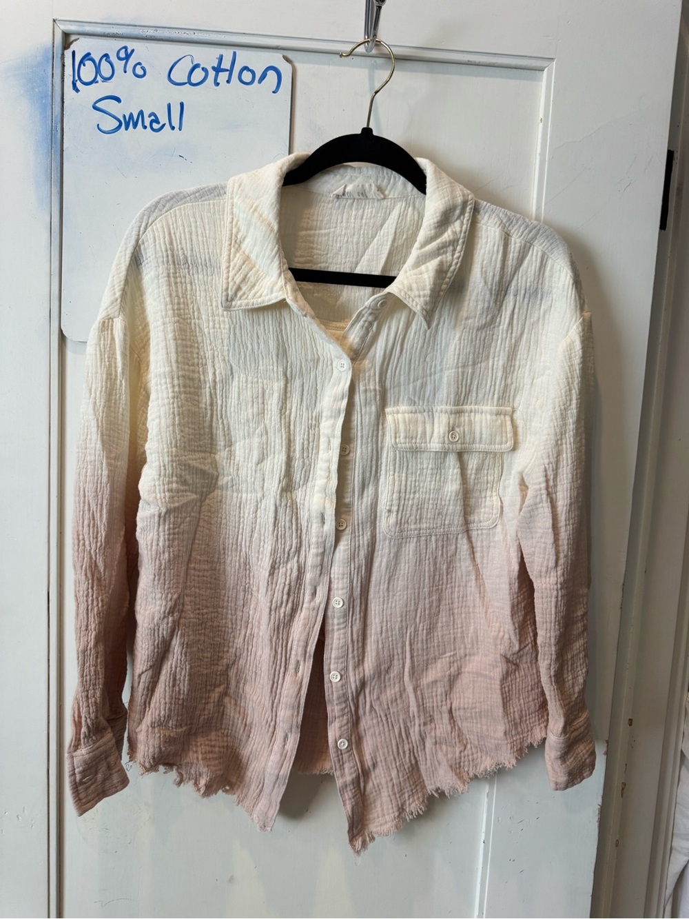 100% Cotton Women's Cream to Pink Ombre Button-Down Cotton Shirt